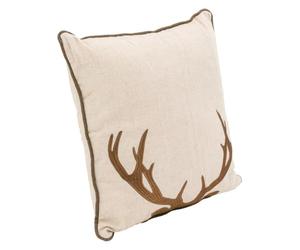 AUBRY GASPARD - Coussin en Lin et Coton Beige - Imprimé Cerf avec Liseré Marron - Déhoussable - Garni 100% Fibre Polyester - Dimensions 40X40 cm - Naturel - Beige