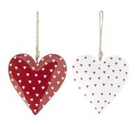 AUBRY GASPARD - Cœurs Métal Laqué à Suspendre - Lot de 2-16 x 15 x 3.5 cm - Anse en Corde - Poids Léger 0,16 kg - Décoration Murale Élégante - Coloris Assortis