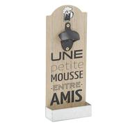 AUBRY GASPARD - Décapsuleur Mural Bois et Métal - Naturel et Noir - 11.5 x 4.5 x 30 cm - Inscription « Une Petite Mousse Entre Amis » - Fixation Murale - Poids 0,31 kg - Convivial et Pratique