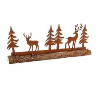 AUBRY GASPARD - Décor Cerfs et Sapins en Métal Vieilli sur Base en Peuplier - Dimensions 30 x 5 x 11 cm - Élégant Accessoire de Décoration - Léger et Facile à Placer 0.19 kg
