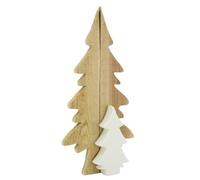 AUBRY GASPARD - Décor Sapins en Bois et Céramique - Hauteur 43 cm - Longueur 21 cm - Profondeur 5 cm - Élément Décoratif à Poser - Bois Naturel et Céramique Blanche - Idéal pour Ambiance Festive