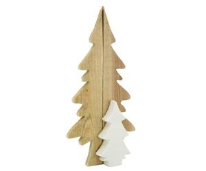 AUBRY GASPARD - Décor Sapins en Bois et Céramique - Hauteur 43 cm - Longueur 21 cm - Profondeur 5 cm - Élément Décoratif à Poser - Bois Naturel et Céramique Blanche - Idéal pour Ambiance Festive