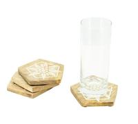 AUBRY GASPARD - Dessous De Verres en Manguier Naturel avec Décor Edelweiss - Dimensions 10X10X1 cm - Livrés avec Lien en Corde - Élégance et Praticité - Couleur Naturelle - Taille 10X10X1 cm