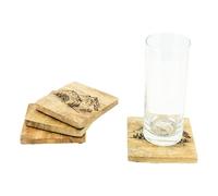 AUBRY GASPARD - Dessous De Verres en Manguier Naturel Décor Montagne - 10X10X1 cm - Finition Artisanale - Protection des Surfaces - Écologiques et Durables - Naturel - 10X10X1 cm