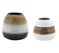 AUBRY GASPARD - Duo de Vases Bambou Naturel et Blanc - Finition Laquée - Grand Ø 21 cm x H 20 cm, Petit Ø 19 cm x H 18 cm - Coloris Blanc, Naturel, Noir - Fabrication Artisanale - Idéal Fleurs Séchées