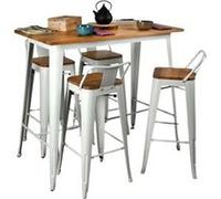 Ensemble Table Haute Et Tabourets Métal Industriel Blanc
