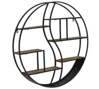 AUBRY GASPARD - Étagère Murale Ronde Métal et Bois Médium - 6 Étagères - Ø 80 cm x Profondeur 12 cm - Noir Naturel - Livrée Montée - Poids 6 kg - Idéale Salon/Bureau - Design Moderne