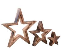 AUBRY GASPARD - Étoiles Gigognes Bois Vieilli Marron - Lot de 4 - Hauteurs 10, 20, 30 cm - Longueurs 10, 20, 30 cm - Profondeur 3.5 cm - Emboitables Décoration Intérieure Créative Élégante