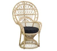 AUBRY GASPARD - Fauteuil Emmanuelle en Rotin Naturel avec Coussin Noir Garni Kapok - Tissu 100% Coton - Dimensions 77X56X117 cm - Hauteur D'Assise 40 cm - Noir - 77X56X117 cm