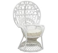 AUBRY GASPARD - Fauteuil Emmanuelle en Rotin Teinté Blanc avec Coussin Écru Garni Kapok - Tissu 100% Coton - Dimensions 77X56X110 cm - Hauteur D'Assise 40 cm - Blanc - 77X56X110 cm