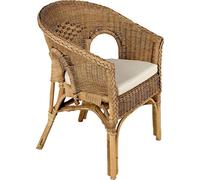 AUBRY GASPARD - Fauteuil Galep avec Coussin Rotin - Patinée Marron - 57 x 57 x 80 cm - Coussin Déhoussable Coton - Mousse Polyéther - Extérieur Compatible - Confort Élégant Artisanale