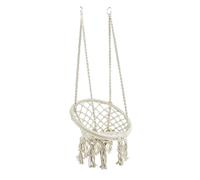 AUBRY GASPARD - Fauteuil Hamac Enfants Coton Métal - Écru - Macramé Franges - Ø 30 cm x Hauteur 110 cm - 4 Cordes Attache Anneau Métal - Livré Monté - Idéal Jardin Détente