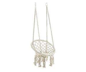 AUBRY GASPARD - Fauteuil Hamac Enfants Coton Métal - Écru - Macramé Franges - Ø 30 cm x Hauteur 110 cm - 4 Cordes Attache Anneau Métal - Livré Monté - Idéal Jardin Détente