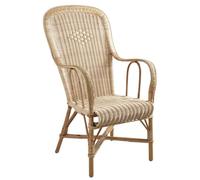 AUBRY GASPARD - Fauteuil en Rotin Dossier Haut Naturel - Manau et Moelle de Rotin - 54 x 58 x 102 cm - Accoudoirs 27 cm - Assise 43 cm - Extérieur Compatible - Artisanale, Léger, Recyclable