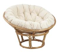 Aubry Gaspard - Fauteuil Papasan rotin verni Ø102 cm H80 cm assise 40 cm coussin écru sangles PU