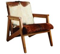 AUBRY GASPARD - Fauteuil Peau de Chèvre Marron - Structure Teck - 67 x 80 x 77 cm - Hauteur d'Assise 42 cm - Pièce Unique en Peaux Véritables - Design Élégant et Confortable - pour Salon ou Bureau
