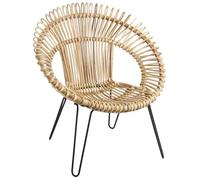 AUBRY GASPARD - Fauteuil Soleil Rotin Naturel/Métal - Noir/Naturel - 82 x 74 x 94 cm - Hauteur d'Assise 43 cm - Livré Monté - Poids 9.4 kg - Entretien Facile - pour Salon/Terrasse