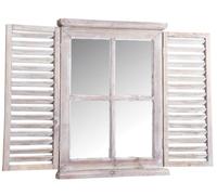 AUBRY GASPARD - Fenêtre Miroir Bois Teinté - Finition Blanchie Vieillie - Volets Mobiles Blanc - 76 x 6 x 57.5 cm - Verre Haute Qualité - Élément Décoratif Intérieur Maison