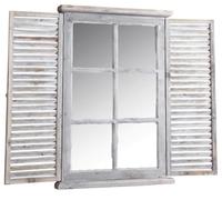 AUBRY GASPARD - Fenêtre Miroir en Bois Teinté - Finition Vieillie - Style Persienne avec Volets Mobiles - Hauteur 71 cm - Longueur 48 cm - Profondeur 7 cm - Dimensions Verre 36 x 58 cm - Gris