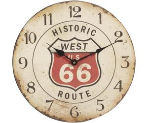 AUBRY GASPARD - Horloge Métal Route 66 - Style Vintage - Ø 33 cm x Profondeur 4 cm - Robuste - Vendue sans Pile - Livrée Montée - pour Décor Rétro ou Moderne - Facile à Installer