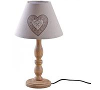 AUBRY GASPARD - Lampe à Poser Bois et Coton Imprimé Cœur Marron - Format Ø 22,5 x H 40 - Câble 110 cm - Culot E27 - Compatible Classes A et B - Vendu à la pièce