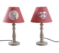 AUBRY GASPARD - Lampe à Poser en Bois et Coton Rouge - Ø 25 cm x 40 cm - Compatibilité Ampoules E27 - Interrupteur - Câble 110 cm - Intérieur Maison - vendu à l'unité en motifs assortis