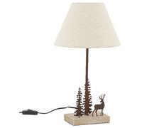 AUBRY GASPARD - Lampe à Poser en Métal et Bois - Décor Cerf et Sapins Amovible - Ø 25 cm, Hauteur 45 cm - Compatible Ampoule E27 - Finition Vieillie - Style Rustique pour Intérieur Chaleureux