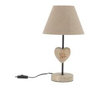 AUBRY GASPARD - Lampe à Poser en Métal et Bois Patiné - Décor Cœur - Ø 22 cm x Hauteur 40 cm - Compatible Ampoule E27 - Système Électrique Inclus - Poids 0,67 kg