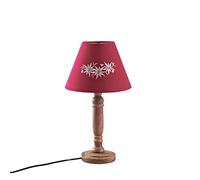 AUBRY GASPARD - Lampe Bois Edelweiss - Marron Rouge - Abat-Jour Coton Broderie Edelweiss - Structure Métal - Ø 22.5 cm x 40 cm - Éclairage Ambiant Élégant - Léger et Facile à Installer