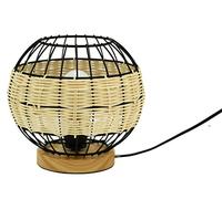 AUBRY GASPARD - Lampe Boule Rotin Naturel Métal - Base Bois - Compatible Ampoule E27 - Ø 20 cm, Hauteur 21 cm - Équipement Électrique Inclus - Idéale Décoration Intérieure