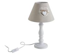 AUBRY GASPARD - Lampe d'Appoint à Poser Bois Tourné Décor Cœur - Coloris Blanc et Beige - Format Ø 22 x H 40 - Câble 110 cm - Culot E27 Max 40W - Vendu à la pièce