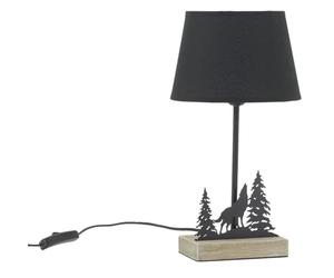 AUBRY GASPARD - Lampe en Métal sur Base en Paulownia - Décor Sapins et Loup - Dimensions 20 x 20 x 40 cm - Compatible Ampoule E14 - Abat-jour Inclus - Idéale pour Atmosphère Rustique et Chaleureuse