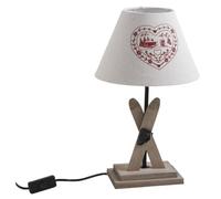 AUBRY GASPARD - Lampe Pied Bois - Abat-Jour Cœur Rouge - Bois, Coton, Métal - Ø 22 cm x H 39 cm - Compatible Ampoule E27 - Certifié CE - Idéale Déco Maison