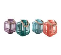 AUBRY GASPARD - Lanterne Bambou Multicouleurs - Support Verre Poignée Corde - Idéale Luminaires Jardin - Ambiance Colorée Naturelle - Parfaite Extérieur Décoration