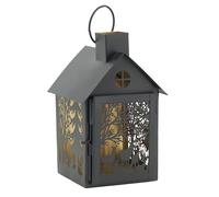 AUBRY GASPARD - Lanterne en Métal Laqué Noir - Intérieur Doré - Décor Ajouré Arbres et Cerfs - Dimensions 15 x 14 x 22 cm - Maisonnette Photophore avec Porte pour Bougie - Poids 0.50 kg