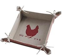 AUBRY GASPARD - Lot 2 Corbeilles Carrées Coton Poule Vichy - Rouge Blanc - Finition Lin - Dimensions 21 x 21 x Hauteur 6 cm - Nœuds Décoratifs 4 Coins - pour Cuisine ou Salle de Bain