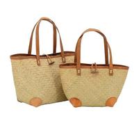 AUBRY GASPARD - Lot De 2 Sacs Cabas Salars en Palmier avec Anses en Cuir - Poches Zippées Intérieures - Design Élégant et Pratique - Parfaits pour Toutes Occasions - 40X15X24-45 À 50X19X29-50
