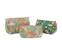 AUBRY GASPARD - Lot de 3 Trousses en Coton et Nylon - Motif Fleurs Beige et Vert - avec Fermetures éclairs - Dimensions 18 x 9 x 9 à 22 x 14 x 13 cm - Beige et Vert