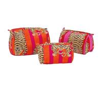 AUBRY GASPARD - Lot de 3 Trousses en Coton et Nylon - Motif Tigre - avec Fermetures éclairs - Dimensions 18 x 9 x 9 à 22 x 14 x 13 - Couleurs Orange et Rose