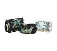 AUBRY GASPARD - Lot de 3 Trousses en Coton et Nylon Noir et Blanc - Motif Jungle - avec Fermetures éclairs - Dimensions 18 x 9 x 9 à 22 x 14 x 13 cm - Couleur Noir et Blanc