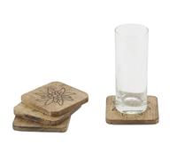 AUBRY GASPARD - Lot de 4 sous-Verres Manguier - Décor Sculpté Edelweiss - Arts de la Table - Résistant et Élégant - Dimensions Idéales Verres Standards - Indispensable Maison