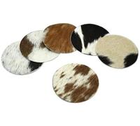 AUBRY GASPARD - Lot de 6 Dessous de Verre en Peau de Vache - Ø 9 cm - Chaque Pièce Unique - Coloris Aléatoires - Idéal pour Protection de Table et Décoration Authentique - pour Intérieur Élégant
