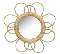 AUBRY GASPARD - Miroir en Rotin Naturel - Style Fleur - Ø Total 32.5 cm - Verre Ø 14 cm - Idéal pour Décoration Intérieure - Élégant Accent Naturel pour Maison