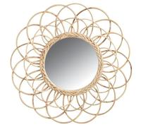 AUBRY GASPARD - Miroir Fleur en Rotin Naturel - Ø Total 54 cm - Ø Verre 25 cm - Fixation Murale Incluse - Léger et Facile à Installer - Idéal pour Décoration Murale Élégante et Naturelle