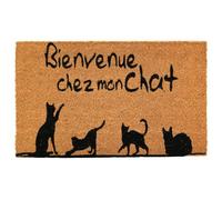 AUBRY GASPARD - Paillasson Coco 75x45 cm - Bienvenue chez Mon Chat - Fibres Coco, Envers Latex - Hauteur 1,5 cm - Poids 2,03 kg - Idéal Entrée - Retient Poussière et Saletés
