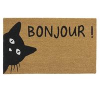 AUBRY GASPARD - Paillasson Coco Intérieur Extérieur avec Inscriptions Bonjour Décor Chat - Envers Latexé Antidérapant - Design Charmant pour Une Entrée Accueillante - 45 x 75 cm