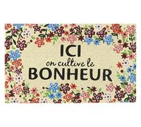 AUBRY GASPARD - Paillasson Coco Intérieur Extérieur avec Inscriptions Ici on Cultive Le Bonheur - Envers Latexé Antidérapant - Design Charmant pour Une Entrée Accueillante - 45 x 75 cm