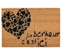 AUBRY GASPARD - Paillasson Fibre de Coco Noir - Motif Cœur avec Inscription « Le Bonheur est Ici » - Antidérapant Latex - 60 x 40 x 1.5 cm - Idéal Entrée Jardin - 1.42 kg