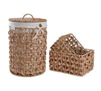 AUBRY GASPARD - Panier À Linge en Jacinthe Naturelle avec 2 Corbeilles Rectangulaires - Doublure 100% Coton - Diamètre 39 cm - Hauteur 55 cm - Naturel - Taille : Ø39 H55