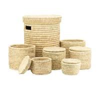 AUBRY GASPARD - Panier À Linge en Palmier Ø43 H54 + 2 Corbeilles De Rangement Ø30 H26 + 4 Boîtes avec Couvercle Ø25 H22 et Ø20 H17 - Ensemble Naturel - Couleur Palmier - Taille Unique